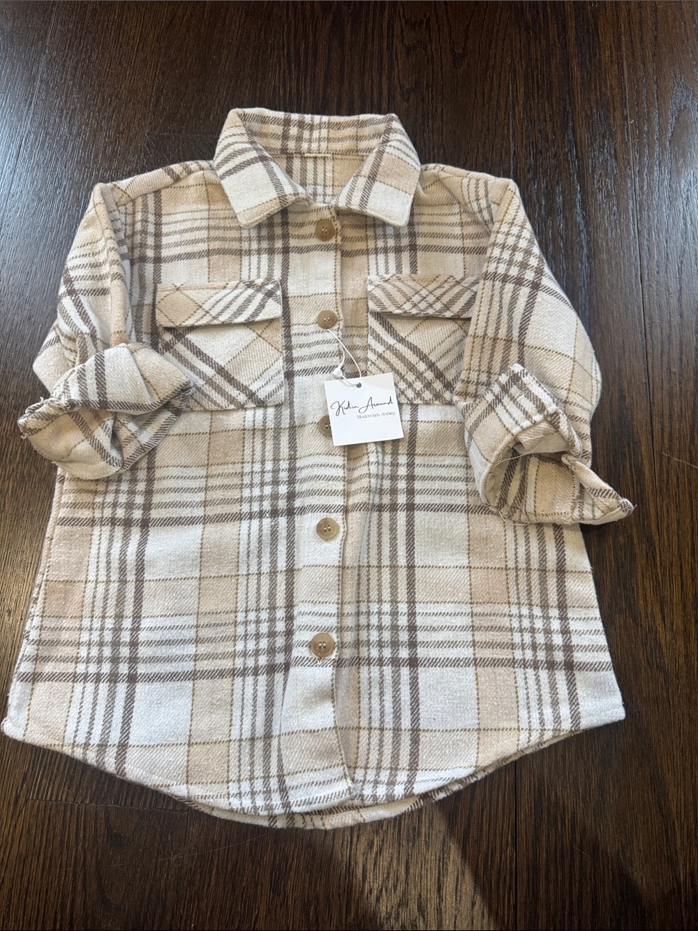 Kiddin around Kids Beige Plaid Button-Up Shirt Jacket -